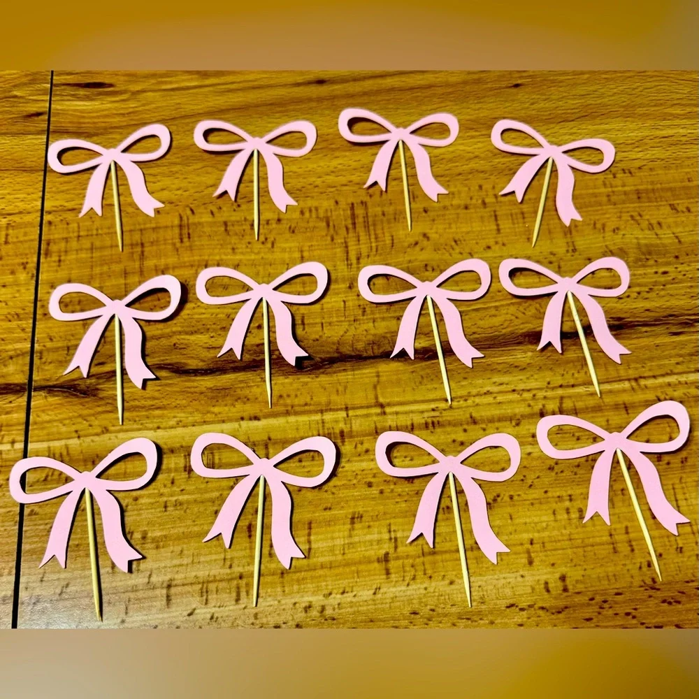 Coquette pink bows cupcake toppers